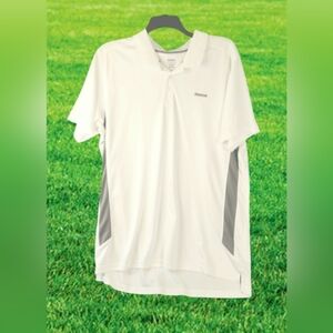 Preowned White/ Grey Men's Reebok Play Dry Polyester Polo Short Sleeve Shirt 2XL